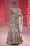 Buy_Dolly J_Green Raw Silk Embroidery Floral Spread V Neck Gabrielle Lehenga Set _at_Aza_Fashions