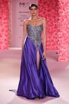 Buy_Dolly J_Purple Satin Embroidery Floral Sweetheart Neck Violette Crystal Bodice Gown _at_Aza_Fashions