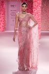 Buy_Dolly J_Pink Shimmer Tulle Embroidery Floral Elodie Corsage Saree And Blouse Set _at_Aza_Fashions