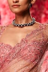 Dolly J_Pink Shimmer Tulle Embroidery Floral Elodie Corsage Saree And Blouse Set _Online_at_Aza_Fashions