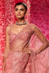 Shop_Dolly J_Pink Shimmer Tulle Embroidery Floral Elodie Corsage Saree And Blouse Set _at_Aza_Fashions