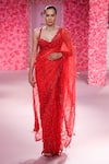 Buy_Dolly J_Red Shimmer Tulle Embroidery Floral Sweetheart Neck Noele Crystal Saree Set _at_Aza_Fashions