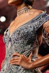 Dolly J_Silver Paper Tissue Embroidery Beads Spread Art Deco Gown With Hand Moulded Cape _Online_at_Aza_Fashions