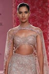 Shop_Dolly J_Pink Shimmer Tulle Elea Peacock Inspired Bridal Lehenga And Blouse Set _at_Aza_Fashions