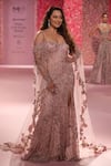 Shop_Dolly J_Pink Shimmer Tulle Embellished Crystal Sweetheart Neck Rose Floral Draped Gown _at_Aza_Fashions