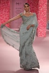 Buy_Dolly J_Green Shimmer Tulle Embellished Crystal Seaphine Sequin Saree With Blouse _at_Aza_Fashions