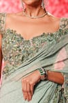 Dolly J_Green Shimmer Tulle Embellished Crystal Seaphine Sequin Saree With Blouse _Online_at_Aza_Fashions