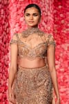 Shop_Dolly J_Gold Shimmer Tulle Embellished Crystal Sweetheart Neck Thea Mermaid Lehenga Set _at_Aza_Fashions