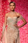 Shop_Dolly J_Gold Shimmer Tulle Embellished Crystal Sweetheart Lucie Draped Corset Gown _at_Aza_Fashions