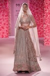 Buy_Dolly J_Rose Gold Shimmer Tulle Embroidered Pearl Fleur Floral And Bead Work Lehenga Set _at_Aza_Fashions