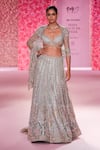 Buy_Dolly J_Green Shimmer Tulle Embroidered Thread Sweetheart Sophia Lehenga Set _at_Aza_Fashions