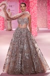 Buy_Dolly J_Rose Gold Shimmer Tulle Embroidered Julia Structured Embellished Lehenga Set _at_Aza_Fashions