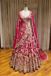 Buy_Dolly J_Pink Raw Silk Embroidered Bead V Neck Bridal Lehenga Set _at_Aza_Fashions