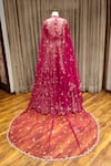 Shop_Dolly J_Pink Raw Silk Embroidered Bead V Neck Bridal Lehenga Set _at_Aza_Fashions