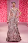 Buy_Dolly J_Rose Gold Shimmer Tulle Embroidered Crystal Sweetheart Martine Lehenga Set _at_Aza_Fashions