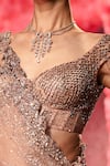 Dolly J_Rose Gold Shimmer Tulle Embroidered Crystal Sweetheart Martine Lehenga Set _Online_at_Aza_Fashions