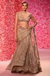 Buy_Dolly J_Gold Shimmer Tulle Embroidered Thread Sweetheart Ella Crystal Saree Set _at_Aza_Fashions