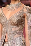 Dolly J_Gold Shimmer Tulle Embroidered Crystal Sweetheart Elise Jacket And Lehenga Set _Online_at_Aza_Fashions