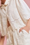 NOIB_White Linen Embroidered Palm Tree Collar Deya Shirt With Shorts _Online_at_Aza_Fashions