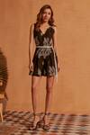 Buy_Noib_Black Linen Embroidered Broderie Anglaise V-neck Eleni Playsuit _at_Aza_Fashions