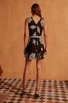Shop_Noib_Black Linen Embroidered Broderie Anglaise V-neck Eleni Playsuit _at_Aza_Fashions