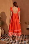 Shop_NOIB_Orange Linen Embroidered Heart Square Elora Midi Dress _at_Aza_Fashions