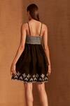 Shop_NOIB_Black Linen Embroidery Plunge Neck Isla Mini Dress_at_Aza_Fashions