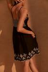 NOIB_Black Linen Embroidery Plunge Neck Isla Mini Dress_Online_at_Aza_Fashions