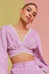 Buy_NOIB_Purple Cotton Embroidery Plunge Neck Mia Sea Shell Top With Shorts _Online_at_Aza_Fashions