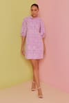 Buy_NOIB_Purple Poplin Embroidered Sea Shell Collar Rosa Shirt Dress _at_Aza_Fashions