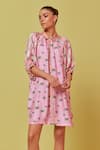 Buy_NOIB_Purple Silk Printed Palm Collar Rosa Shirt Dress _at_Aza_Fashions