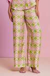 NOIB_Green Silk Printed Hourglass Thais Pant _Online_at_Aza_Fashions