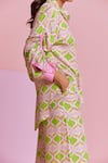 Shop_NOIB_Green Silk Printed Hourglass Thais Pant _Online_at_Aza_Fashions