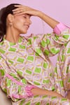 Shop_NOIB_Green Silk Printed Hourglass Collar Thais Shirt _Online_at_Aza_Fashions