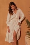 Shop_NOIB_White Linen Embroidered Palm V-neck Vera Midi Dress _Online_at_Aza_Fashions