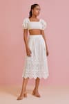 Buy_NOIB_White Giza Poplin Embroidered Broderie Anglaise Square Zoe Top With Skirt Set _at_Aza_Fashions