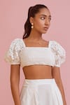 NOIB_White Giza Poplin Embroidered Broderie Anglaise Square Zoe Top With Skirt Set _Online_at_Aza_Fashions