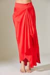 Anamika Khanna_Red Cotton Tassels Round Neck Embroidered Cape And Draped Skirt Set _at_Aza_Fashions