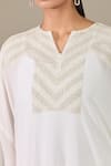 Buy_Namrata Joshipura_White Embroidery Metallic Pearls Notched Kaftan Tunic _Online_at_Aza_Fashions