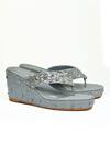 Shop_Modanta Footwear_Grey Diamonds, Embroidery Wedges _at_Aza_Fashions