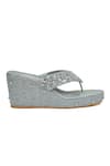 Modanta Footwear_Grey Diamonds, Embroidery Wedges _at_Aza_Fashions