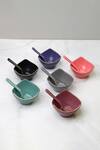 Buy_Vola_Multi Color Porcelain Bloom Vegas Matte Dessert Bowl And Spoon Set_at_Aza_Fashions
