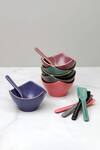 Shop_Vola_Multi Color Porcelain Bloom Vegas Matte Dessert Bowl And Spoon Set_Online_at_Aza_Fashions