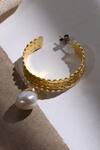 Shop_Heena Mittal_Gold Plated Textured Suni Pearl Drop Hoops _at_Aza_Fashions