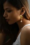 Heena Mittal_Gold Plated Textured Suni Pearl Drop Hoops _Online_at_Aza_Fashions