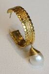 Shop_Heena Mittal_Gold Plated Textured Suni Pearl Drop Hoops _Online
