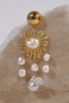 Shop_Heena Mittal_Gold Plated Pearl Cygnus Floral Dangler Earrings _at_Aza_Fashions