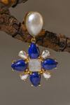 Shop_Heena Mittal_Blue Stones, Pearls Virgo Embellished Earrings _at_Aza_Fashions