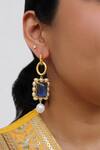 Buy_Heena Mittal_Gold Plated Pearls, Stones Gris Drop Earrings _at_Aza_Fashions