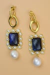 Shop_Heena Mittal_Gold Plated Pearls, Stones Gris Drop Earrings _at_Aza_Fashions